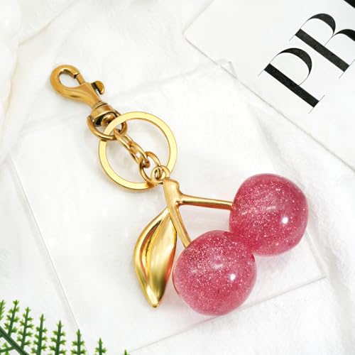 SKYFUN Cherry Keychain for Women Glitter Cherry Bag Charm Key Chain for Purse Wallet Handbag Backpack Jewelry Accessories Gift for Birthday Christmas Valentines, Alloy Pink - Image 5