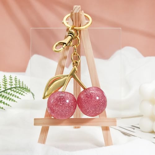 SKYFUN Cherry Keychain for Women Glitter Cherry Bag Charm Key Chain for Purse Wallet Handbag Backpack Jewelry Accessories Gift for Birthday Christmas Valentines, Alloy Pink - Image 4