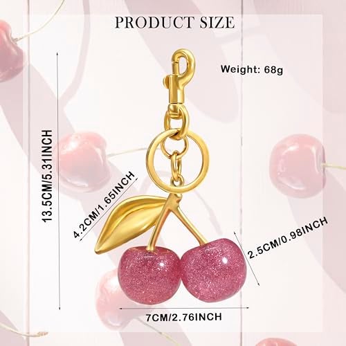 SKYFUN Cherry Keychain for Women Glitter Cherry Bag Charm Key Chain for Purse Wallet Handbag Backpack Jewelry Accessories Gift for Birthday Christmas Valentines, Alloy Pink - Image 2