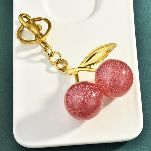 SKYFUN Cherry Keychain for Women Glitter Cherry Bag Charm Key Chain for Purse Wallet Handbag Backpack Jewelry Accessories Gift for Birthday Christmas Valentines, Alloy Pink - Image 3