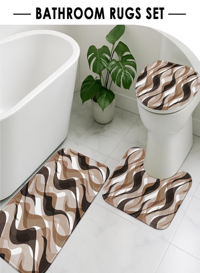Tayney Brown Shower Curtain Set with Toilet Lid Cover and Non-Slip Rugs for Bathroom, Geometric Lines Ombre 4 Pcs Shower Curtain, Simple Abstract Modern Bathroom Set with 12 Hooks - Image 5