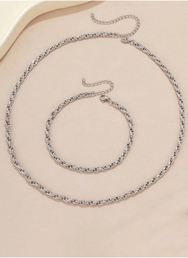 ستايلي Link Chain Bracelet & Necklace Jewelry Set