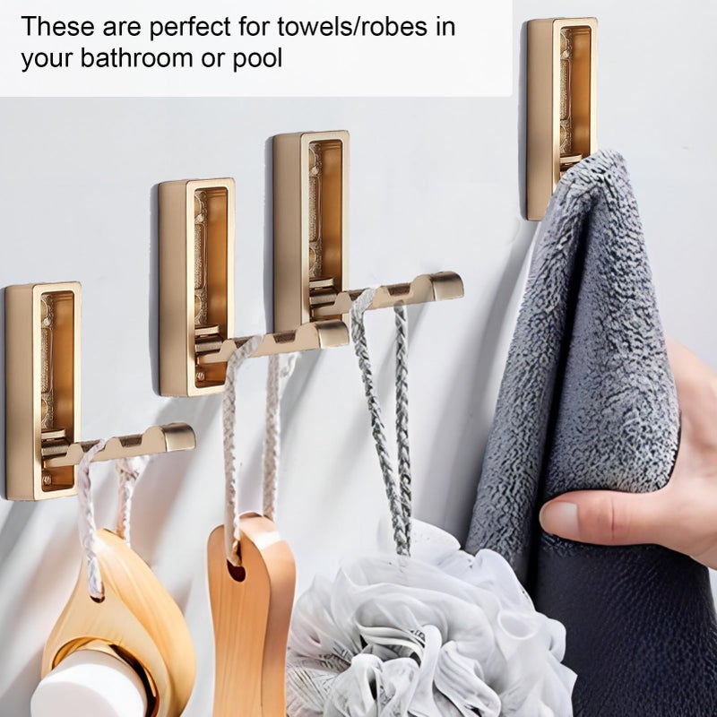 macikwon Foldable Gold Wall Hooks 4 Pack,Heavy Duty Wall Hooks for Hanging Coats Towels Backpacks Bags Brushed Gold Towel Hooks in The Bathroom,Closet,Entryway,Pool and Kitchen.(Gold, 4) - Image 4