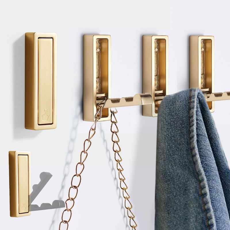 macikwon Foldable Gold Wall Hooks 4 Pack,Heavy Duty Wall Hooks for Hanging Coats Towels Backpacks Bags Brushed Gold Towel Hooks in The Bathroom,Closet,Entryway,Pool and Kitchen.(Gold, 4) - Image 1