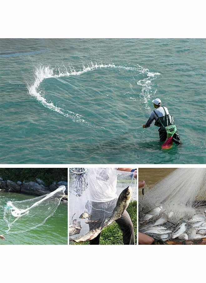 GROIC Casting Net with Fish Cage, 5ft Radius Cast Nets for Fishing, Saltwater Freshwater Folding Fishing Net with Aluminum Flying Disc, Easy to Throw Casting Net for Bait Trap Fish  - Image 4