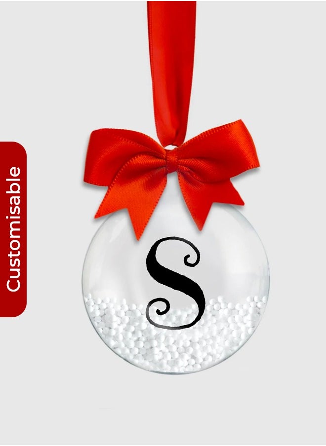 Share the Love Personalised Name Initial Bauble – With Red Ribbon, Bow, and Feather or Snow Bead Filling  - Image 1