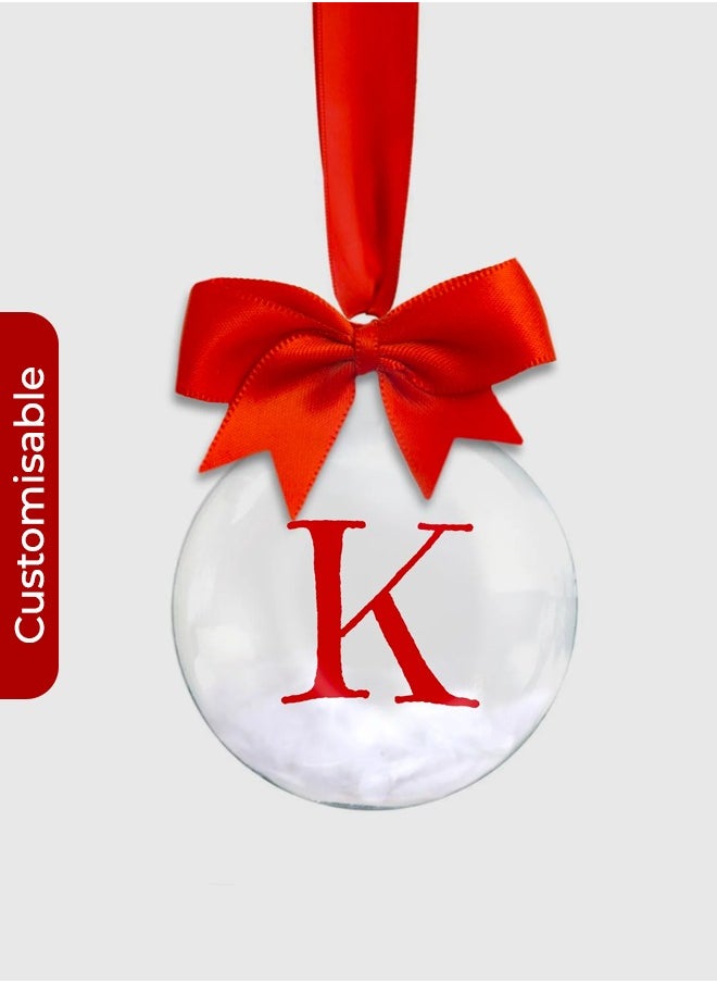 Share the Love Personalised Name Initial Bauble – With Red Ribbon, Bow, and Feather or Snow Bead Filling  - Image 3