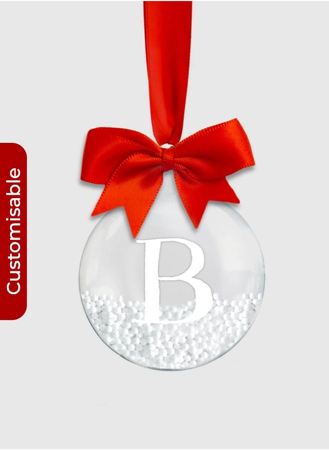 Share the Love Personalised Name Initial Bauble – With Red Ribbon, Bow, and Feather or Snow Bead Filling  - Image 4