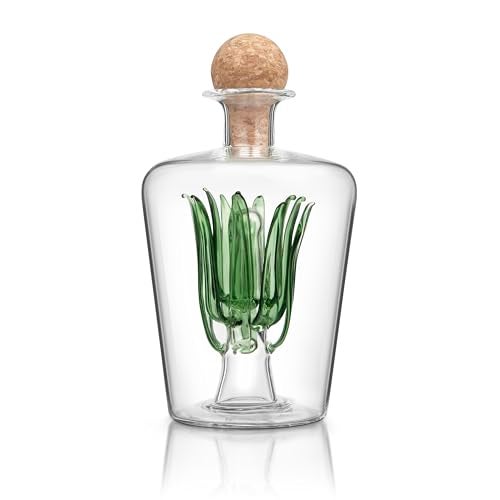 Final Touch Agave Tequila Decanter 850ml Handmade Bottle with Natural Cork Stopper and Wide Spout for Smooth Pouring Inspired by Agave Plant for Tequila Serving TQ5301