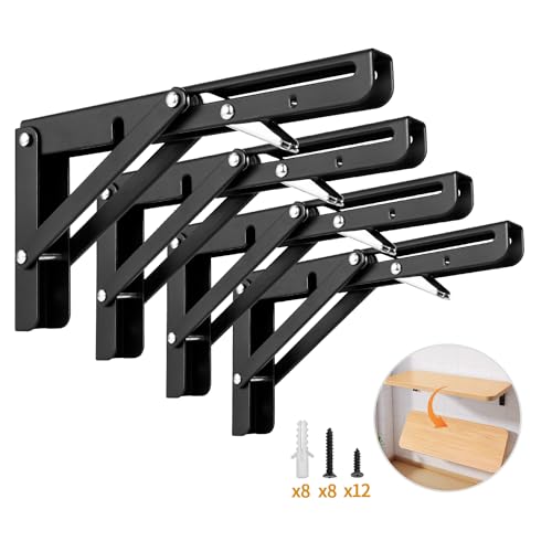Yarssihha 8 Inch Folding Shelf Bracket 4 Pack Heavy Duty Wall Mounted Foldable Brackets SpaceSaving Metal Collapsible Shelf Brackets Max Load180lbs - Image 1