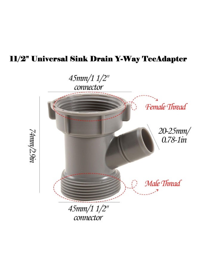 1-1/2 Inch Dishwasher Kitchen Drain Pipe Hose Adapter Wye, Kitchen Sink Pipe Tee Adapter Dishwasher Tailpiece Y-Shaped Strainer Male Female Thread Fitting,with Dishwasher Input 1set - Image 2
