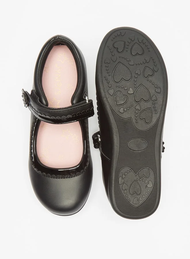 JUNIORS Girls Floral Accented Mary Jane Shoes With Hook And Loop Closure