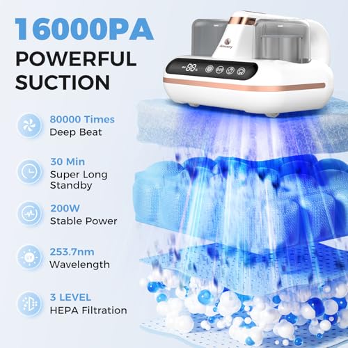Amzany Mattress Vacuum Cleaner 5in1 Cordless Bed Vacuum Cleaner Powered by UVC Light Ultrasonic Technology 16Kpa Strong SuctionLow NoiseSuitable for Dust Pet Hair Etc - Image 3