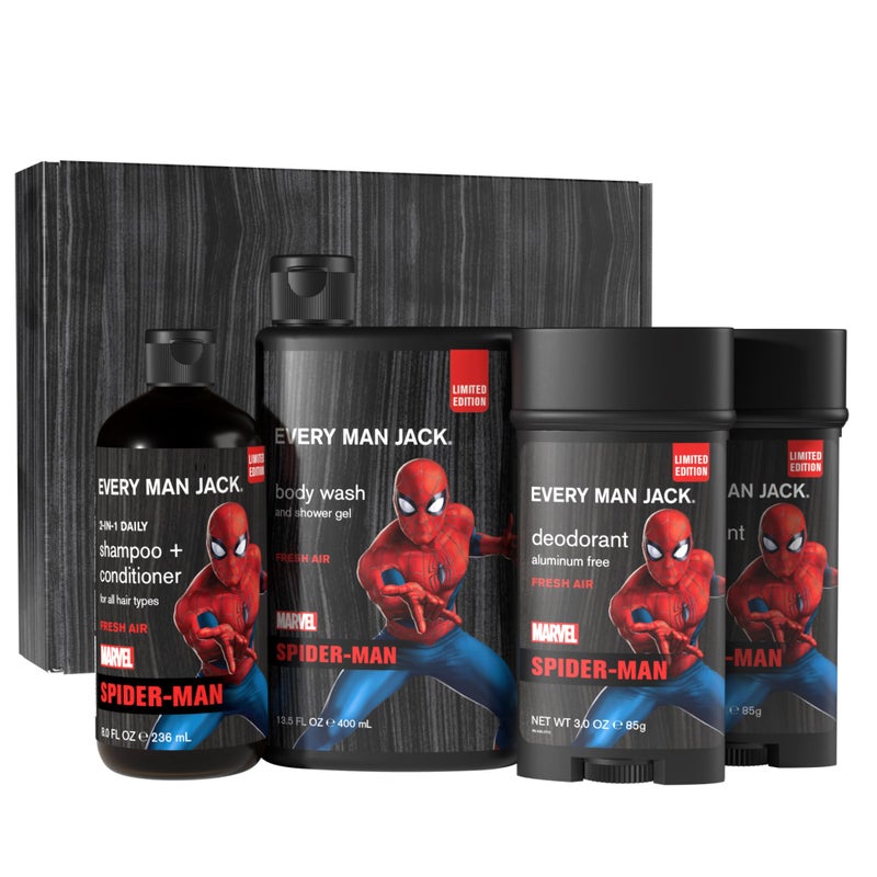 Every Man Jack SpiderMan Body Set  Perfect for Every Guy  MarvelLover  Bath and Body Marvel Gift Set with Clean Ingredients  Incredible Scents  Includes Body Wash Shampoo  Deodorant 2Pack