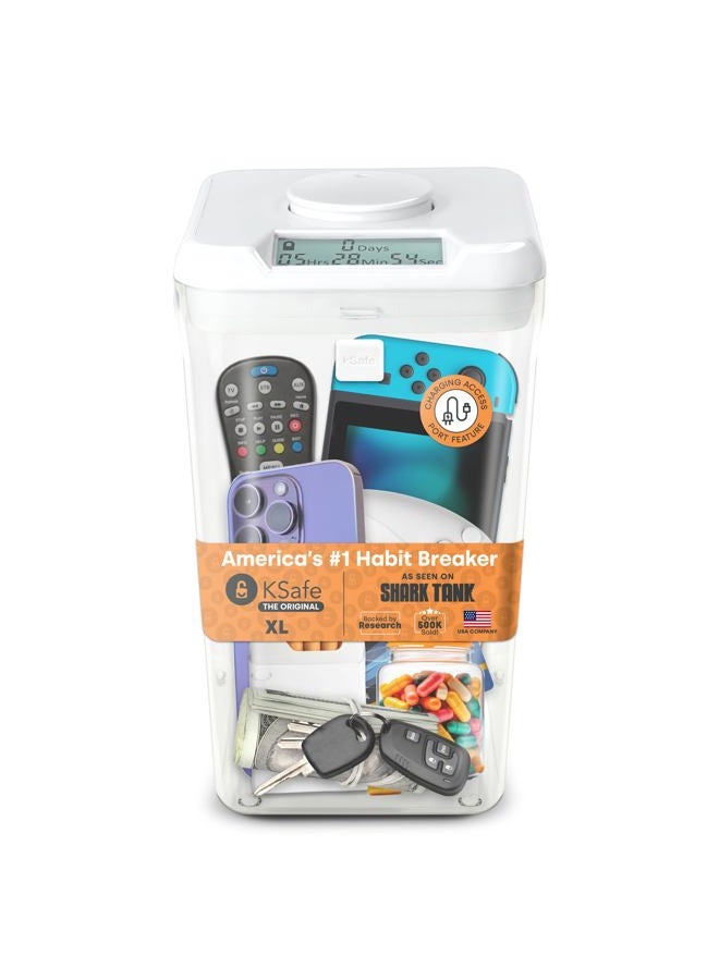 Kitchen Safe kSafe Time Locking Container XL – Tech Lock Box for Tablets, Game Controllers, Large Snack Bags, BPA-Free Plastic, No Overrides, 5.5” W x 10.4” L, White Lid, Clear Base - Image 1