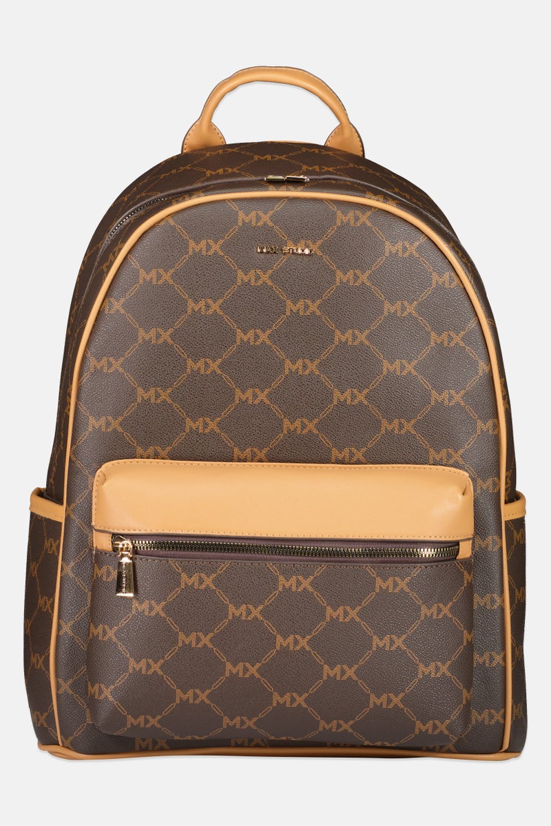 Max Studio Women Brand  Logo Backpack, Brown - Image 1