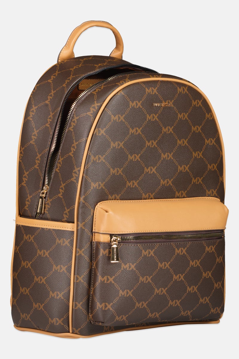 Max Studio Women Brand  Logo Backpack, Brown - Image 3