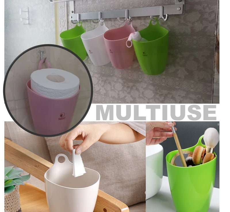 QUALIALL Declutter and Organize with Our Hangable Desktop Trashcan - Small, Multifunctional, and Stylish - Perfect for Makeup Brushes, Lint, and More! Plastic Pink Green White, 3packs - Image 4