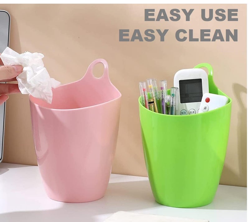 QUALIALL Declutter and Organize with Our Hangable Desktop Trashcan - Small, Multifunctional, and Stylish - Perfect for Makeup Brushes, Lint, and More! Plastic Pink Green White, 3packs - Image 2