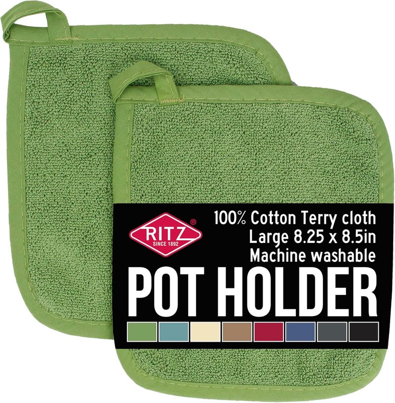 Ritz Terry Potholder & Hot Pad: Heat Resistant, Durable 100% Cotton – Ergonomically Designed for Optimal Grip, Easy-Care Machine Washable, Perfect for Your Kitchen – Cactus Green, 2-Pack - Image 1