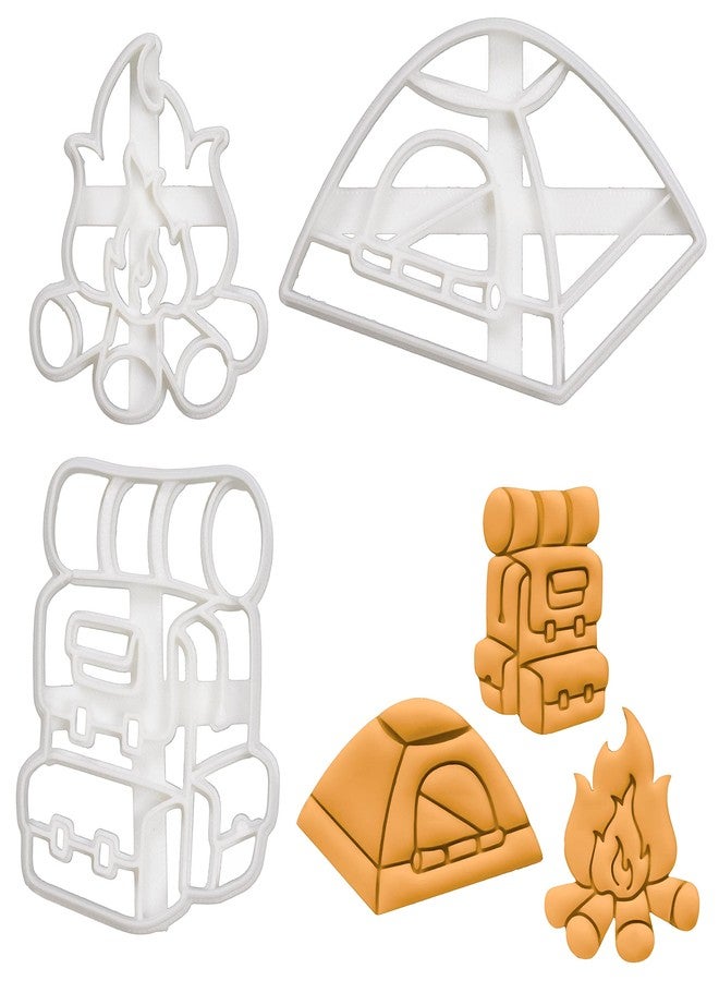 Bakerlogy Set of 3 Camping cookie cutters (Designs: Backpack, Tent, & Bonfire), 3 pieces - Bakerlogy - Image 1