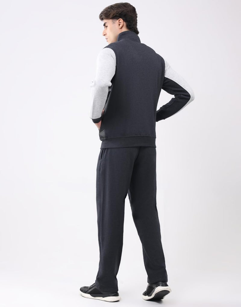 Monte Carlo Men’s Regular Fit Collared Neck Full Sleeve Solid Winter Tracksuit | Soft Warm Material | Stylish Sports & Casual Winter Wear for Men Charcoal XL (Pack Of 1) - Image 4