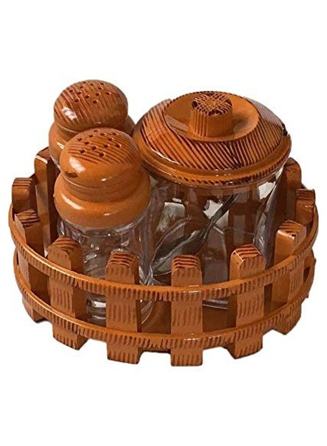 Pawan Plastic All in One Multipurpose Brown Plastic Pickle, Salt and Pepper Dispensers or Shaker with Beautiful Stand - Image 1