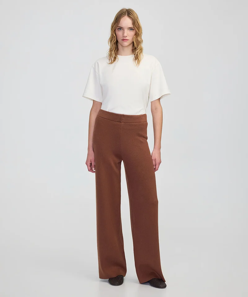 ابيكول Wide-Leg Knit Trousers with Elastic Waist