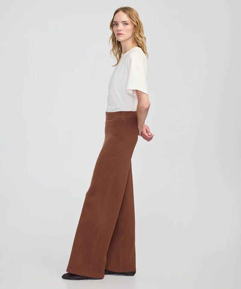 ابيكول Wide-Leg Knit Trousers with Elastic Waist