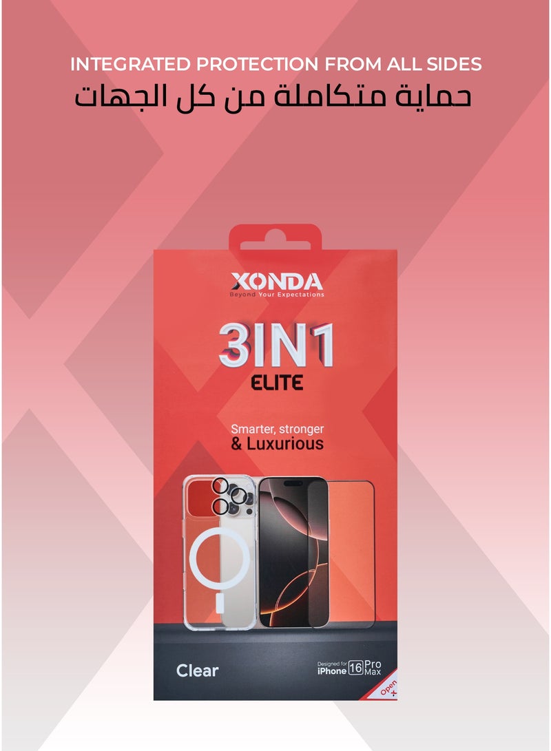 Xonda Elite 3-in-1 protection package for iphone 16  Pro Max - anti-yellowing transparent MagSafe cover, shatter-resistant screen protection, high-definition camera lens protection. - Image 5