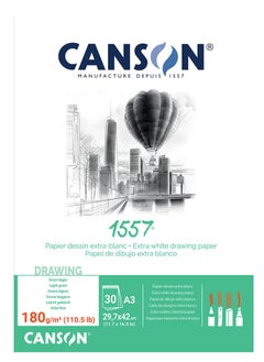 CANSON A3 Size Sketch Pad 30 Sheets Extra White 180gsm Thickness Ideal for Professional Artists & Illustrators  - Image 1