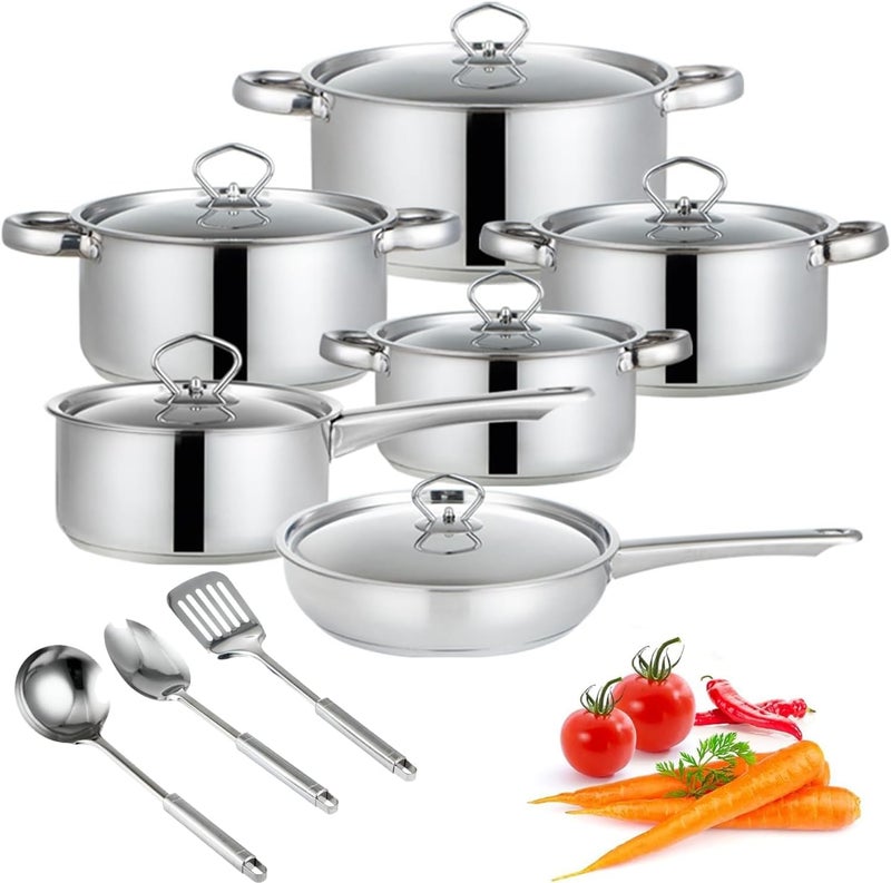 TMOHRA 15 Piece Stainless Steel Pots and Pans Set, 15 in 1 Non-Stick Cookware Set, Superior Stainless Steel Nonstick Pots and Pans Set, Use With Any Stove Or Oven, Cookware Set Dishwasher Safe From - Image 1
