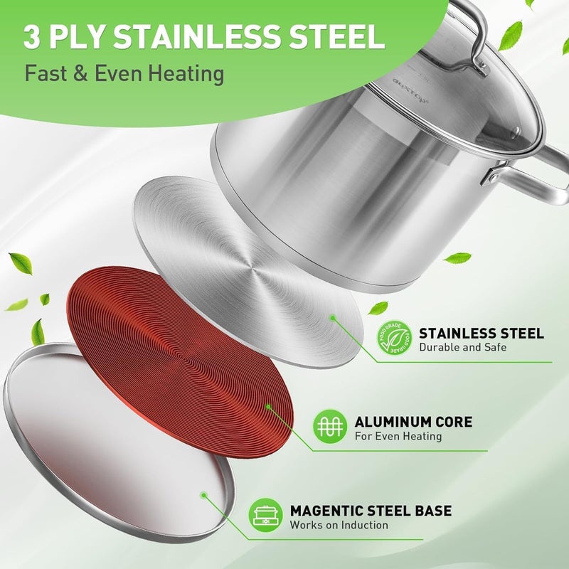 TMOHRA 15 Piece Stainless Steel Pots and Pans Set, 15 in 1 Non-Stick Cookware Set, Superior Stainless Steel Nonstick Pots and Pans Set, Use With Any Stove Or Oven, Cookware Set Dishwasher Safe From - Image 3