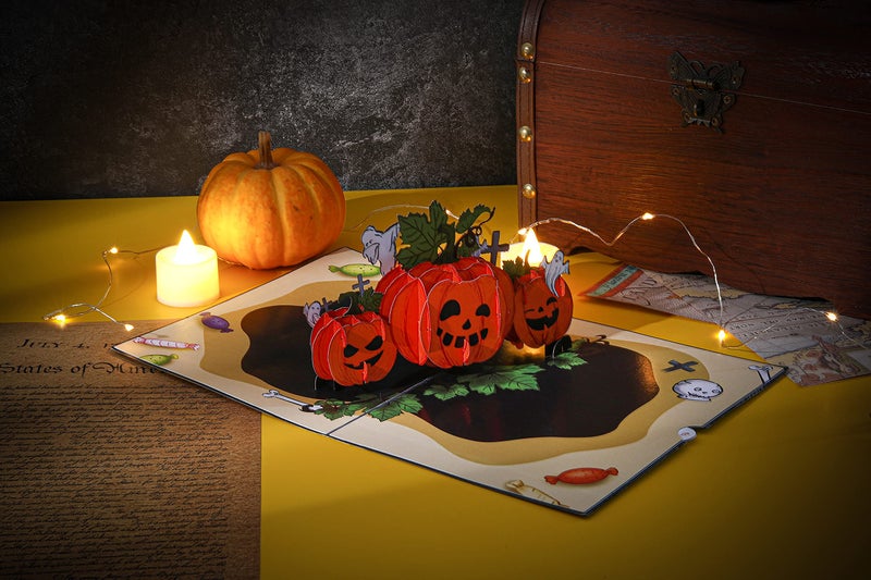 Liif Halloween Pumpkin Ghost 3D Greeting Pop Up Cards - Halloween Card For Kids, Grandson, Funny - With Insert Note & Envelop - Image 2