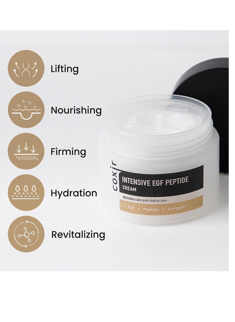 coxir coxir INTENSIVE EGF PEPTIDE CREAM l Day&Night Firming Cream l EGF(Epidermal Growth Factor), Peptides, Niacinamide, Panthenol, Collagen l Korean Skincare [50ml/1.69fl.oz]  - Image 2