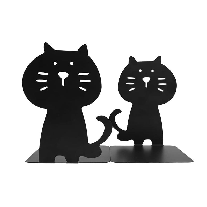 Cat Bookends Cute and Thickening Metal Sturdy Durable Book Organizer for Library School Office Home Study 1 Pair Black