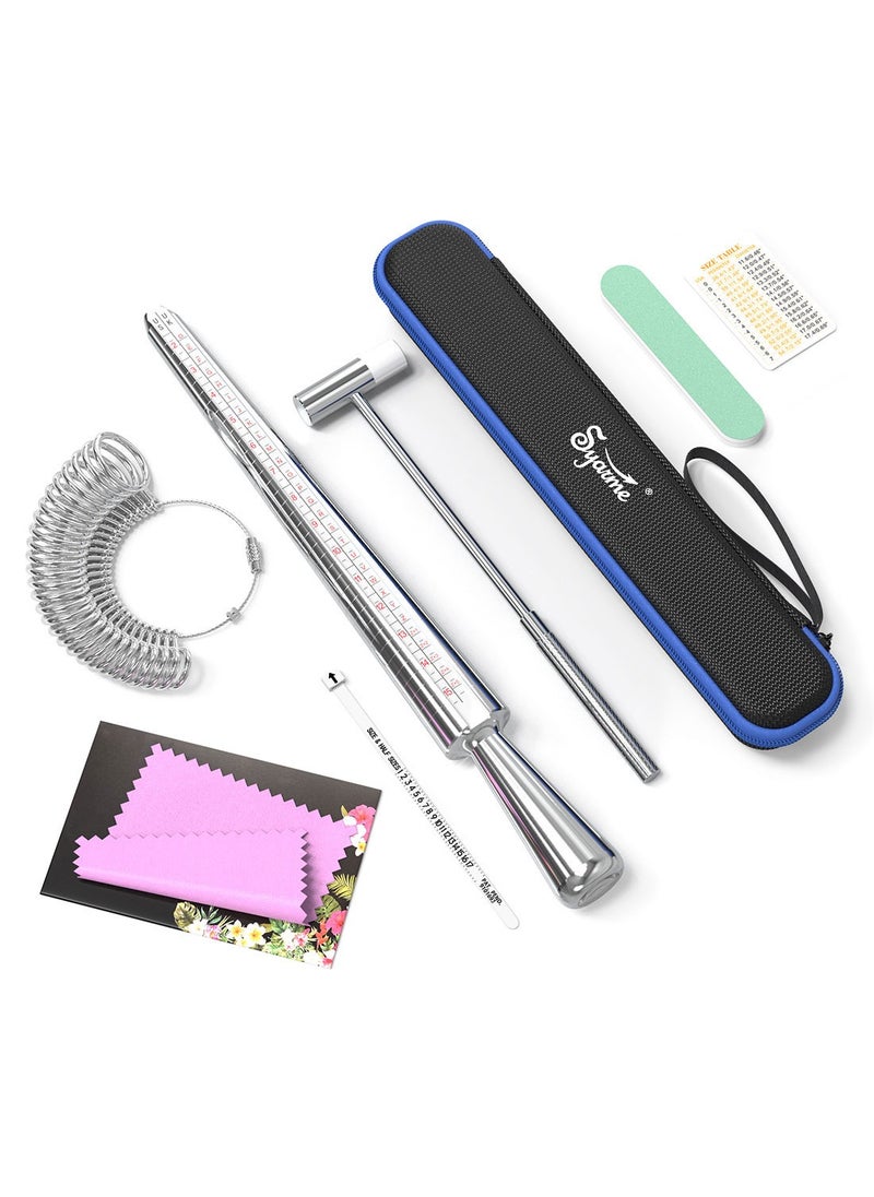 Syarme Ring Sizer Measuring Tool Metal Combination Suit for Finger Sizing Measuring,Jewelry Making,Ring Deformation Correction US Size 0-13 Attached Special Storage Box,Maintenance Hammer and Polished Rod  - Image 1