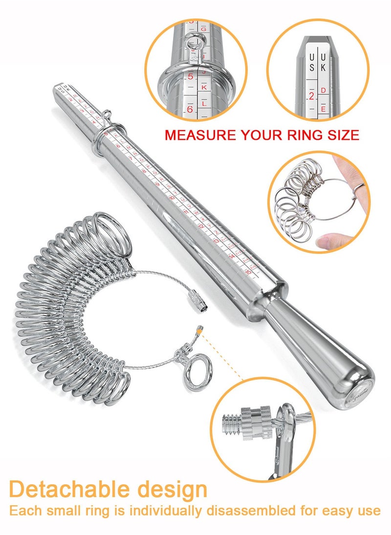 Syarme Ring Sizer Measuring Tool Metal Combination Suit for Finger Sizing Measuring,Jewelry Making,Ring Deformation Correction US Size 0-13 Attached Special Storage Box,Maintenance Hammer and Polished Rod  - Image 2