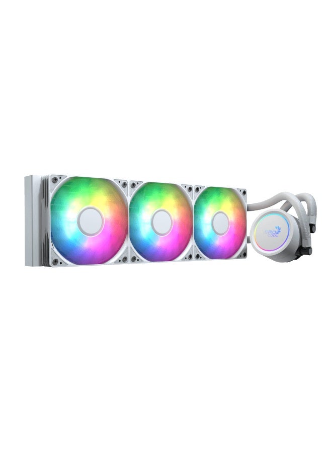 AeroCool Abyss L360R 360mm ARGB Liquid CPU Cooler 320W TDP High Performance Cooling Copper Micro-Channel Water Block PWM RGB Fans 81.5CFM Intel LGA1851/1700/1200/115X AMD AM5/AM4 Silent Pump 18dB 16.8M ARGB Lighting Integrated Fan Frame Gaming PC Cooling System Black/White - Image 1