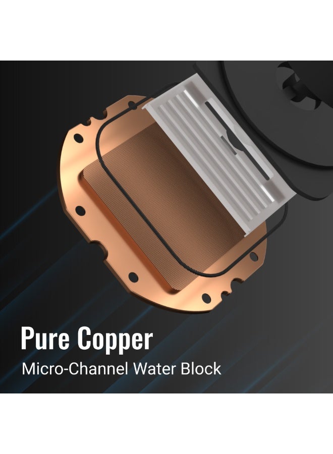 AeroCool Abyss L360R 360mm ARGB Liquid CPU Cooler 320W TDP High Performance Cooling Copper Micro-Channel Water Block PWM RGB Fans 81.5CFM Intel LGA1851/1700/1200/115X AMD AM5/AM4 Silent Pump 18dB 16.8M ARGB Lighting Integrated Fan Frame Gaming PC Cooling System Black/White - Image 5