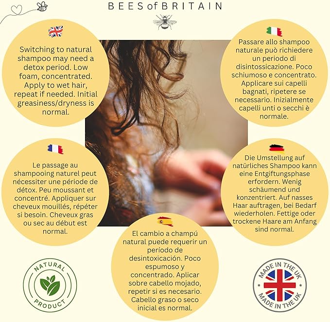 BEES of BRITAIN شامبو طبيعي 99% من BEES of BRITAIN برائحة اللافندر والنعناع خالي من الكبريتات والبارابين pH 5.5 للبشرة الحساسة نتبرع بـ 5% من أرباحنا لإنقاذ النحل الملقحات 250 مل - Image 4