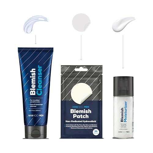 Hanhoo Mens Facial Care Kit Blemish Cleanser 507 Fl Oz Blemish Moisturizer 202 Fl Oz Blemish Patch 36 Ct with Bamboo Hyaluronic Acid and Green Tea Mens Acne Skin Care Kit Acne Regimen - Image 1