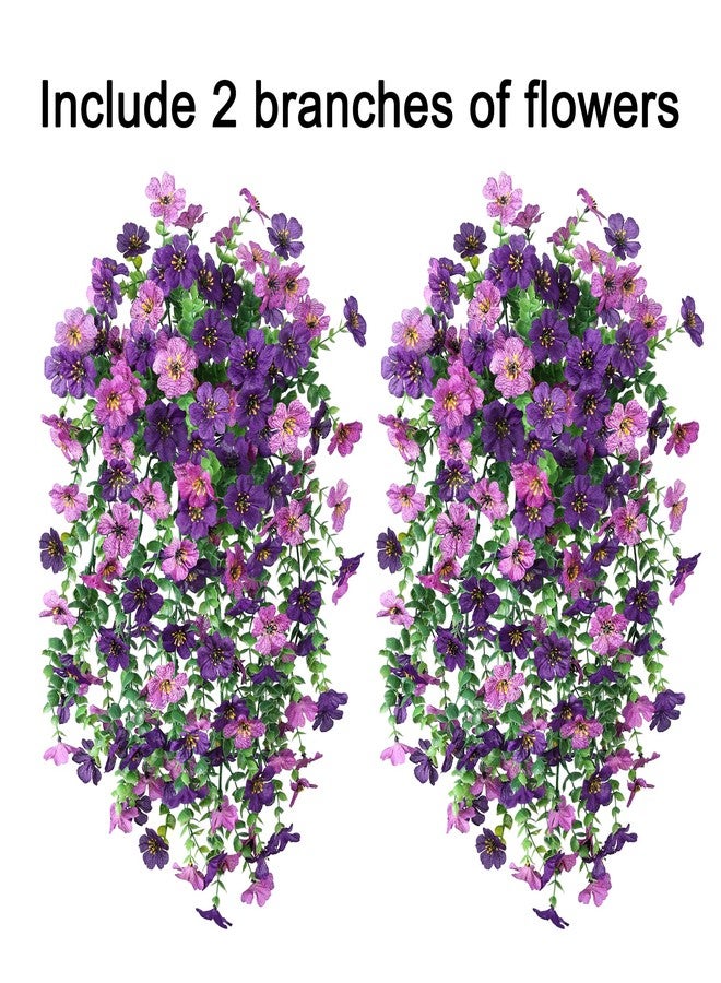 HyeFlora Artificial Flowers for Outdoors Decoration, 2Pcs Dark Purple and Purple Fake Hanging Flowers, UV & Fading Resistant, Faux Decor for Porch Patio Balcony Planter - Image 2