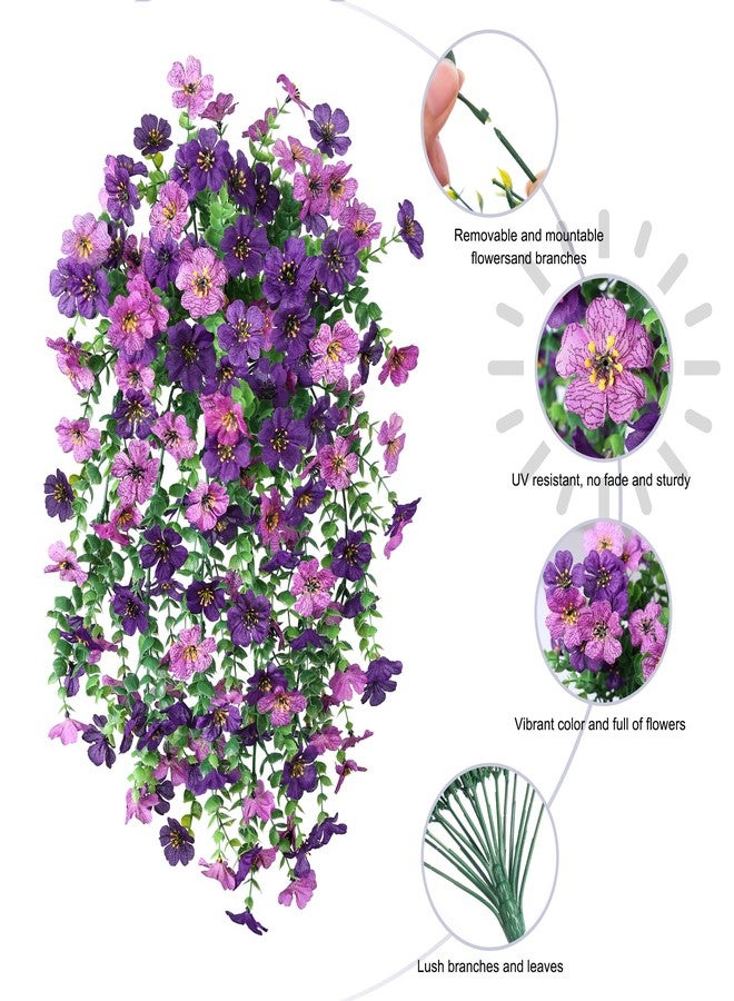 HyeFlora Artificial Flowers for Outdoors Decoration, 2Pcs Dark Purple and Purple Fake Hanging Flowers, UV & Fading Resistant, Faux Decor for Porch Patio Balcony Planter - Image 3