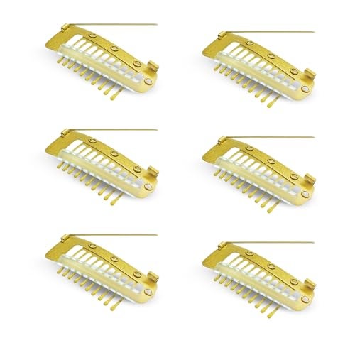 Sanas (6Pcs) Hair Extension Clips For Women Dupatta Clips For Brides (10 Teeth) Dupatta Safety Pins For Women Saree Pallu Pin For Head Bridal Safety Hijab Hair Pins (6Pcs) (Golden) - Image 1