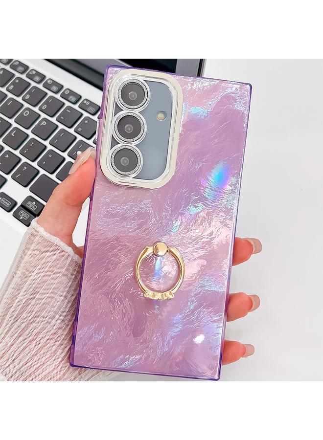 S-TOP Case For Samsung Galaxy S24 5G Plating Glitter Texture Ring Holder TPU Phone Case with Lens Film - Image 1