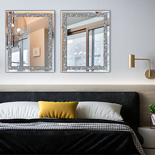 Ruomeng Rectangular Wall Mirror Crystal Crush Diamond Mirror for Home Décor Accent Mirror for Bathroom, Entryway and Bedroom, 16" x 20" - Image 2