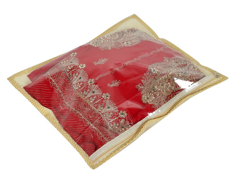 Kuber Industries 3 Pcs Plastic Waterproof Saree Covers for Storage | Wardrobe Organizer for Storage | Saree Organiser for Wardrobe | Palki Print - Golden - Image 4