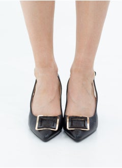 LAMARAPARIS Arabia snake skin pointy square trim sling back on 9cm heel black  - Image 4