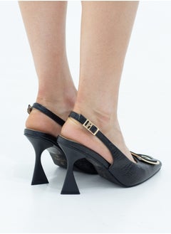 LAMARAPARIS Arabia snake skin pointy square trim sling back on 9cm heel black  - Image 2